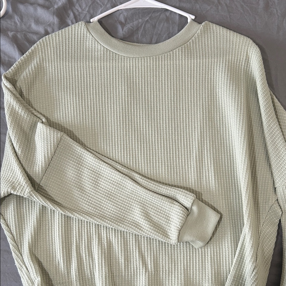 Paper Crane Ribbed Crew Neck Sweater - Light Green